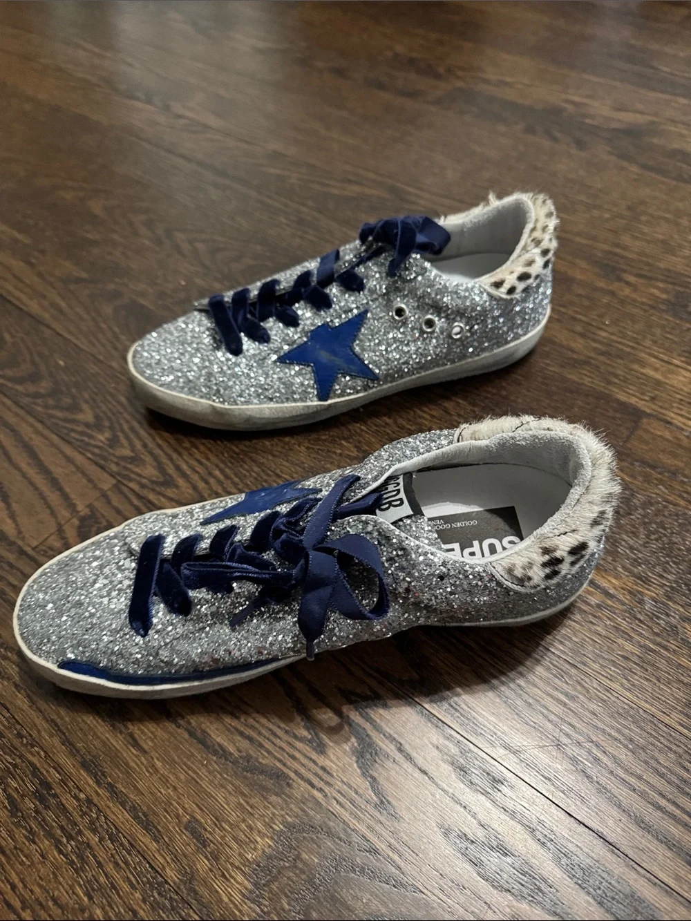 Golden Goose Silver Glitter Sneakers with Blue Star 38 - Picture 3 of 5